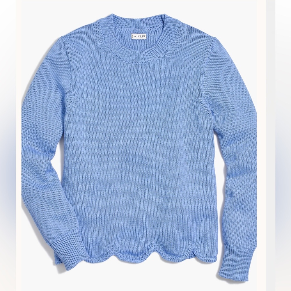 100% Cotton J. Crew Sky Blue Knit Scalloped Hem Sweater